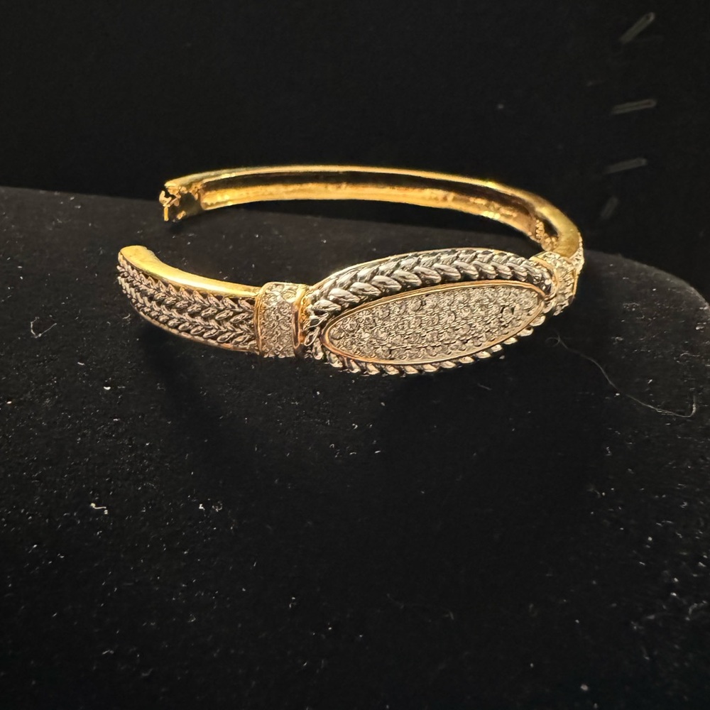 Gold and Silver Women's Bangle Bracelet with beautiful crystals across stop